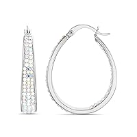 Oval Inside Outside Hoop Earrings for Women Faceted Sparkle Crystals