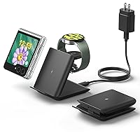 Wireless Charger for Samsung Galaxy Z Flip, 2 in 1 Foldable Travel Fast Wireless Charging Stand for Galaxy Z Flip 5/4/3, Galaxy S24 Ultra/S23/S22/Note 20, Galaxy Watch 6/6 Classic/5/5 Pro, Black