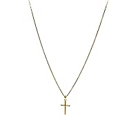 18K Solid Gold Dainty Minimalist Cross 13MM Pendant Necklace w/18in Necklace, Au750 | Gift for: Anniversary, Birthday, Girlfriend, Religious