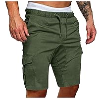 Chino Shorts Men Casual Drawstring Elastic Waist Basic Solid Color Cargo Combat Shorts with Pocket Summer Leisure Shorts