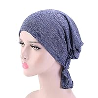 Womens Hijab Stretchy Cotton Hat Turban Hair Caps Cover Hair Loss Head Scarf Wrap Pre-Tied Headwear Hair Styling (Size : Navy)