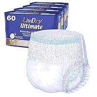 LivDry Large Ultimate Adult Incontinence Underwear, High Absorbency, Leak Cuff Protection, L, 60-Pack