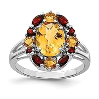 925 Sterling Silver Citrine and Garnet Ring Measures 2mm Wide Jewelry for Women - Ring Size Options Range: L to P