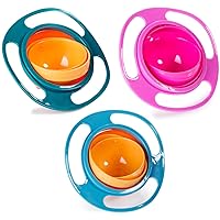 Berry President Magic Bowl 360 Degree Rotation Spill Resistant Gyro Bowl with Lid For Toddler Baby Kids Childre (Pink+Blue+Green)