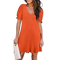 Women's Casual Dresses Puff Short Sleeve V-Neck Cocktail Dress with Pockets
