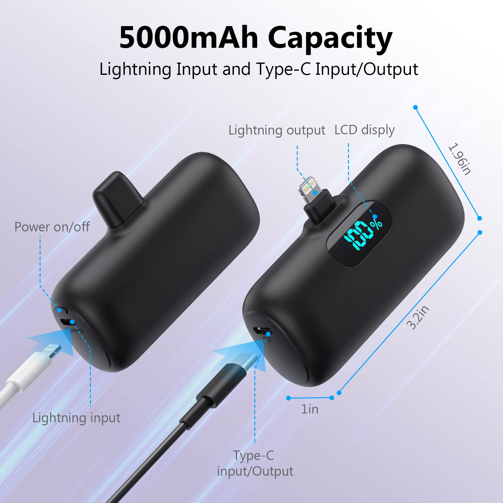 Feob Mini Portable Charger 5000mAh, Small & Ultra-Compact 15W PD Fast Charging Power Bank, LCD Display Cute Battery Pack Compatible with iPhone 14/14 Pro Max/13/13 Pro Max/12/11/XR/X/8/7/6 and More