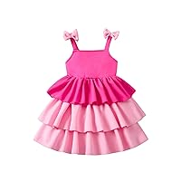 Girl's Summer Colorblock Bow Knot Cami Dress Cute Square Neck Sleeveless A Line Dresses
