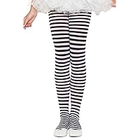 womens Stripe Tights adult exotic hosiery, Black/White, X-Large US