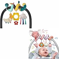 XIXILAND Pink Car Seat Toys Newborn Toys Musical Stroller Toys & Infant Toys 0-3 Months Carseat Toys, Baby Toys 0-6 Months for Crib Mobile Bassinet with Rattles Jingle Mirror Teether