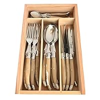 Laguiole Premium Dishwasher Safe Full Tang Stainless Steel 24-Piece Flatware Set, Elegant Horned Handle by Clermont Coutellerie