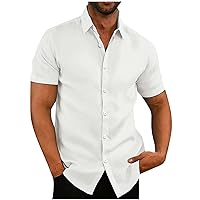 Mens Linen Shirt Short Sleeve Casual Cotton Button Down Shirts Collared Summer Beach Tee Cuban Camp Guayabera Shirt