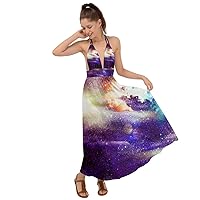 CowCow Womens Starry Night Sky Moon Stars Space Constellations Planets Mrs Frizzle Backless Maxi Beach Dress