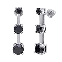 2.39 Cttw Round Cut Color Enhanced Black Natural Diamond Stud Screw Back Earrings 10k Solid White Gold (H-I Color)