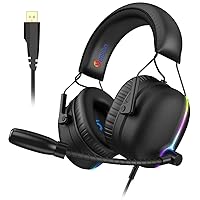 VersionTECH. 7.1 USB Gaming Headset, RGB Gaming Headphone with ENC Dual Noise Canceling Microphone, E-Sports Vibration PS4 Headset with 6 audible units for PS4, PC, Desktop Computer,Laptop-Black