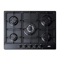 Summit GC5272B 27-Inch Wide 5-Burner Gas Cooktop Sealed Sabaf Burners and Cast-Iron Grates, Steel Black Matte Surface, NG/LPG Conversion Kit, Plug-in with Flame Failure Protection, Easy to Clean