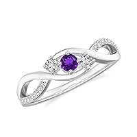 Natural Amethyst Infinity Promise 3 Stone Ring for Women Girls in Sterling Silver / 14K Solid Gold/Platinum