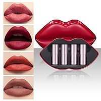 4pcs Lustrous Lipstick Red Lip Gift Box Cream Finish Long-Lasting Hydrating Lipstick Non-Sticky for Women