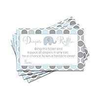 Paper Clever Party Blue Elephant Diaper Raffle Tickets for Baby Shower Games, Invitation Insert Cards, 2x3.5, 25 Pack