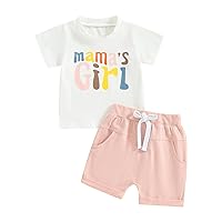 Kids Infant Toddler Baby Girl Summer Outfit Letter Printed Short Sleeve T-Shirt Tops and Solid Shorts Clothes 2PCS Set