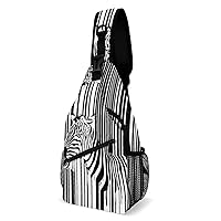Black and White Zebra Barcode Sling Backpack Crossbody Bag Small Travel Daypack Hiking Chest Bags for Men Women Gifts