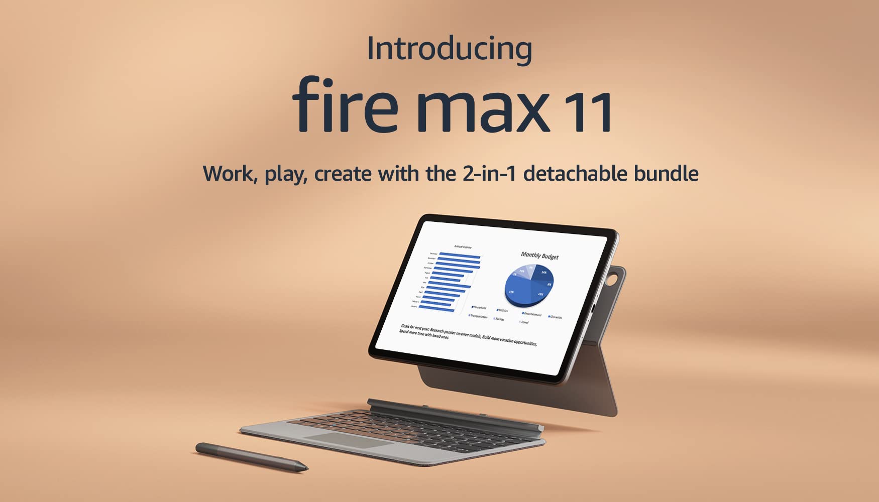 Introducing Amazon Fire Max 11 tablet productivity bundle with Keyboard Case, Stylus Pen, octa-core processor, 4 GB RAM to do more throughout your day, 64 GB, Gray