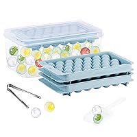 Ice Cube Tray with Lid and Bin, 99pcs Ice Cubes for Freezer, Round Ice Ball Maker Mold with 3 Trays, Ice Container, Scoop & Tongs for Cocktail Whisky Coffee