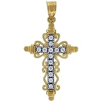 10k Gold Two tone CZ Cubic Zirconia Simulated Diamond Womens Cross Height 29.9mm X Width 16.1mm Religious Charm Pendant Necklace Jewelry for Women