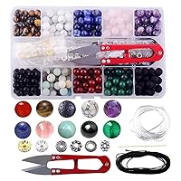 CHCDP Bead Box Set Round Loose Stones Natural Amethyst Lava Mixed Color Bracelet Jewelry Making Tool Kit