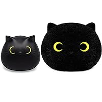Black Cat Piggy Bank & Black Cat Plush Pillow, Kids Piggy Bank Black Cat Throw Pillow, 2Pcs Black Cat Toy for Adults Boys Girls Gifts Birthday Halloween Decor