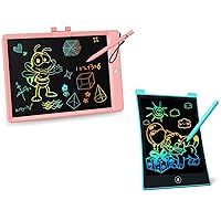 KOKODI LCD Writing Tablet 10 Inch Colorful Toddler Doodle Board Drawing Tablet, Erasable Reusable Drawing Pads Educational and Learning Toy for 3-6 Years Old Boy and Girl(Pink&10 inch Light Blue)