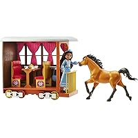 Mattel Spirit Untamed Lucky’s Train Home Playset, Train with Rolling Wheels Balcony, Dining Accessories, Lucky Doll (7-in), Spirit (Approx.8-in) & More, Great for Ages 3 Years Old & Up