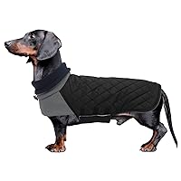 Geyecete Dachshund Coat,Dachshund Winter Coat,Warm Dachshund Coat Waterproof Windproof, High Neckine String Holes Miniature Dachshund Jacket for Small Dog-Black-L
