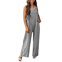 Jumpsuits for Women Baggy Wide Leg Bib Overalls Casual Sleeveless Adjustable Strap High Waist Rompers with Pockets