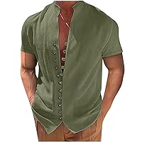 Men's Stand Collar Hawaiian Shirts Button Down Beach Shirt Casual Relaxed Fit Travel T-Shirt Short Sleeve Holiday Tee