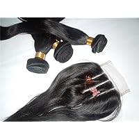 HairPR Hair 100% Brazilian Virgin Human Hair 3 Way Part Closure (4X4)+3 Bundles 10