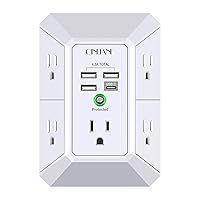 Wall Charger, Surge Protector, QINLIANF 5 Outlet Extender with 4 USB Charging Ports (4.8A Total) 3-Sided 1680J Power Strip Multi Plug Adapter Spaced for Home Travel Office (3U1C)