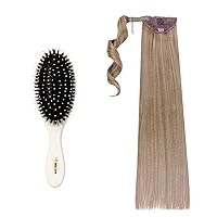 INH Hair Miya Ponytail Extension with Paddle Brush | 26 inch Clip in Wrap Around Pony Tail Hairpiece with Detangling Soft Bristle Hair Brush | Ash Blonde