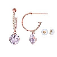 10K Rose Gold 12mm Rope Half-Hoop with 6mm Round Martini Drop Earring with Silicone Back
