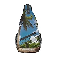 Two Palm Tree Tropical Sling Backpack Multipurpose Crossbody Bag Sling Bag Daypack For Travel Hiking Sports