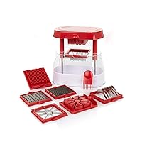 Ronco Veg-O-Matic Deluxe, Fruit and Vegetable Chopper, Interchangeable Stainless-Steel Blades, Food Cutter, Catch Container, Dishwasher Safe (Red)