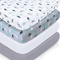 Crib Sheets for Boys or Girls 4 Pack, Baby Crib Sheets 52'' x 28'' for Standard Crib & Toddler Mattress, Soft and Breathable Material, Baby Crib Sheets Neutral, Grey Dinosaurs & Ocean