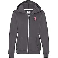 Ladies Breast Cancer Full Zip Hoodie Sequins Ribbon Pocket Print