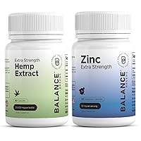 Balance Breens Hemp Extract Capsules 30,000 mg per Bottle- Natural Dietary Supplement Supports Brain Functions, Rich in Omega 3-6-9 Fatty Acids - 60 Capsules and Zinc Extra Strength 50mg 120 Vegan