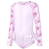 JiAmy Girls Swimsuits - One Piece Bathing Suit, Long Sleeve Zipper UPF 50+, Quick Dry Beach Swimwear for Kid 4-12 Years