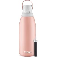 Brita Stainless Steel Premium Filtering Water Bottle, BPA-Free, Reusable, Insulated, Replaces 300 Plastic Water Bottles, Filter Lasts 2 Months or 40 Gallons, Includes 1 Filter, Rose - 32 oz.