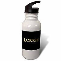 3dRose Lorrie popular baby girl name in the USA. Yellow on black charm - Water Bottles (wb_354957_2)