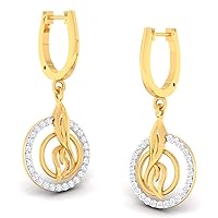 Jewels Yellow Gold 0.41 Carat (I-J Color, SI2-I1 Clarity) Natural Diamond Leaf Design Drop Earrings for Women and Girls