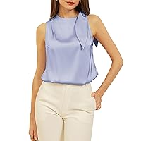 GRACE KARIN Women's Business Casual Tie Mock Neck Satin Tank Tops Silk Basic Cami Sleeveless Shirt Blouse