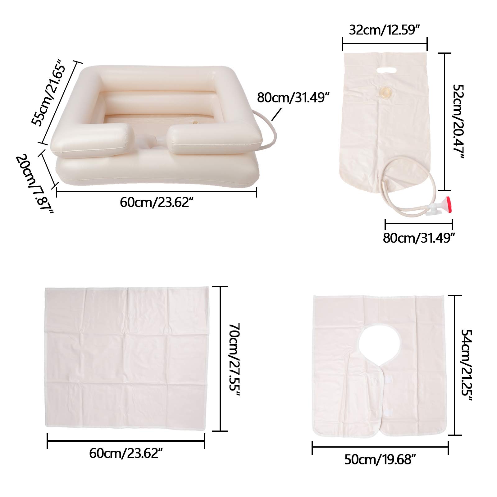 Inflatable Bedside Shampoo Basin Kit with Water Bag, Shower, Shawl, Cushion, Air Pump for Disabled& Elderly Bed Easy, Pregnancy, Bedridden Or Post-Surgical Patient, Bed-Confined Patient（Set of 6）