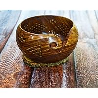 GURU JEE™ Handmade Wooden Yarn Bowl Wool Ball Holder Knitting Bowl Crochet Holder Gifts Showpiece (Natural_Brown_Jali_1) (1 Piece)